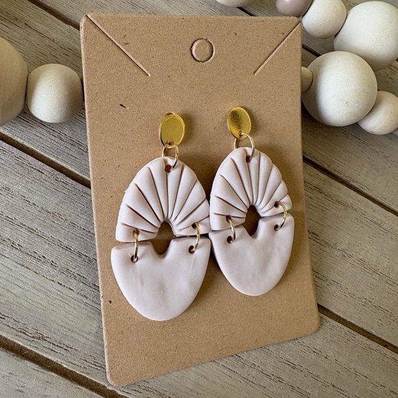 Handmade Blush | Fan Earrings | Boho Statement Jewelry with Gold Accents - Picture 3 of 8